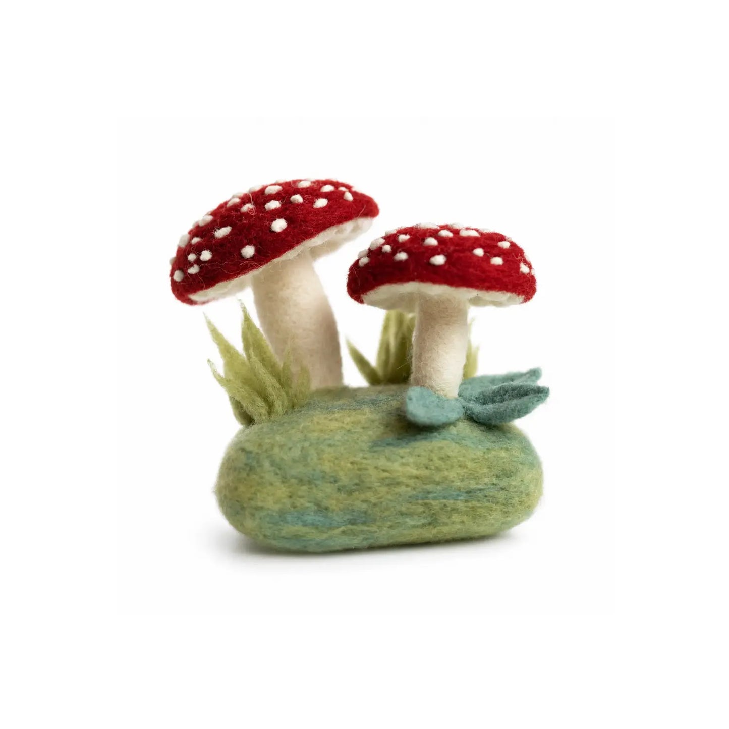 Forest Toadstools Mini Needle Felting Kit finished wool mushroom scene with grass and leaves
