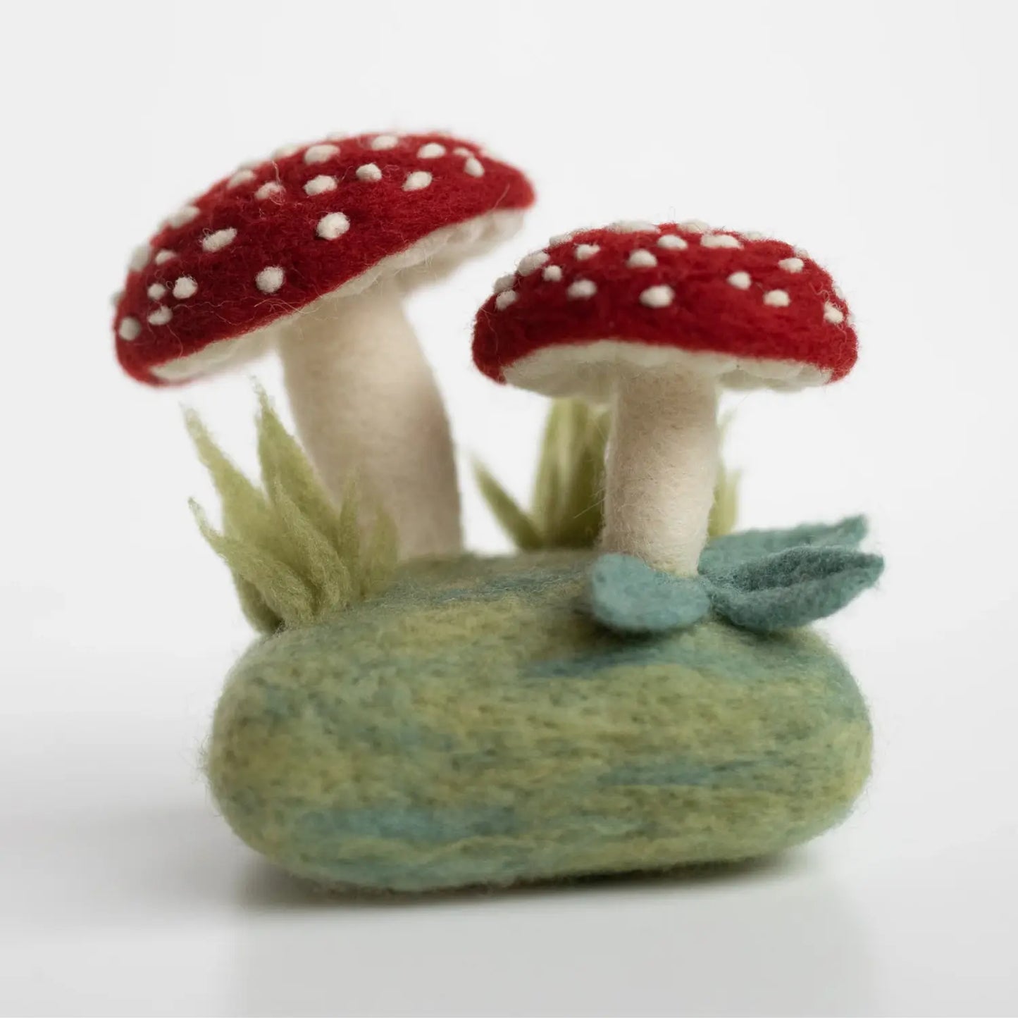 Forest Toadstools Mini Needle Felting Kit finished wool mushroom scene with grass and leaves
