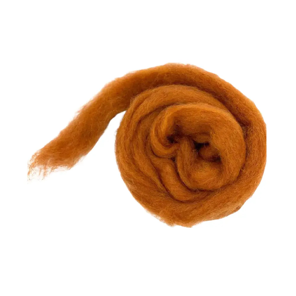 Fox orange carded corriedale wool sliver for needle felting and fiber art on white