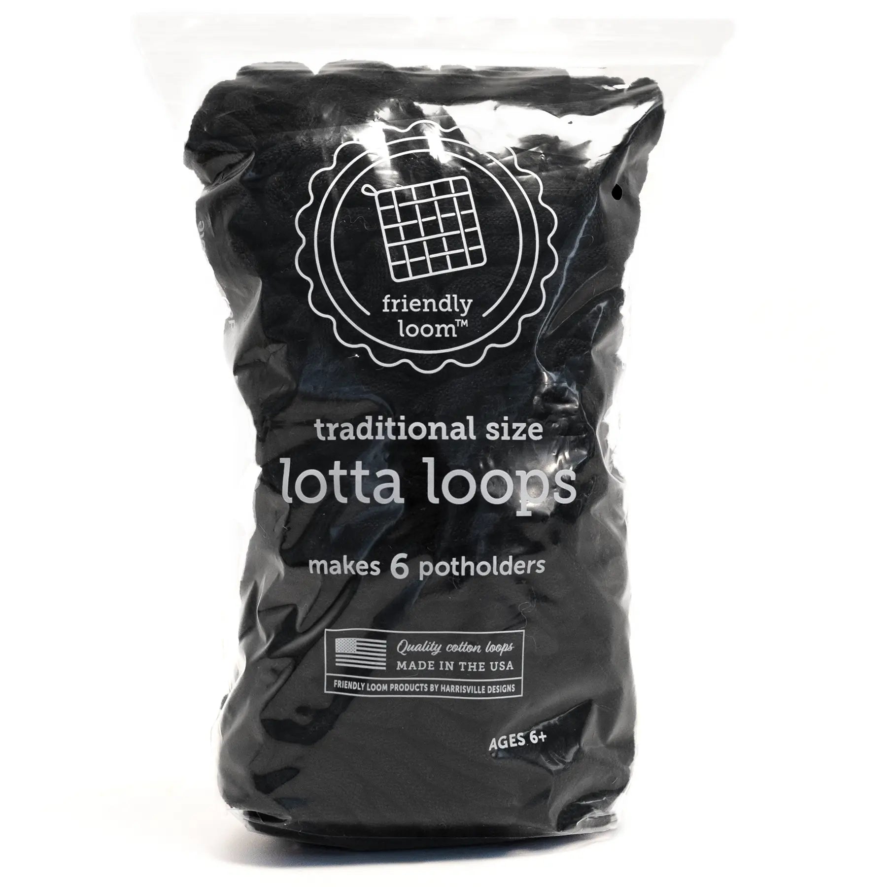 Black Friendly Loom Lotta Loops traditional size cotton refill loops for 7 inch potholder looms