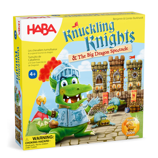 HABA 'Knuckling Knights & The Big Dragon Spectacle' toy box with dragon character on a white background