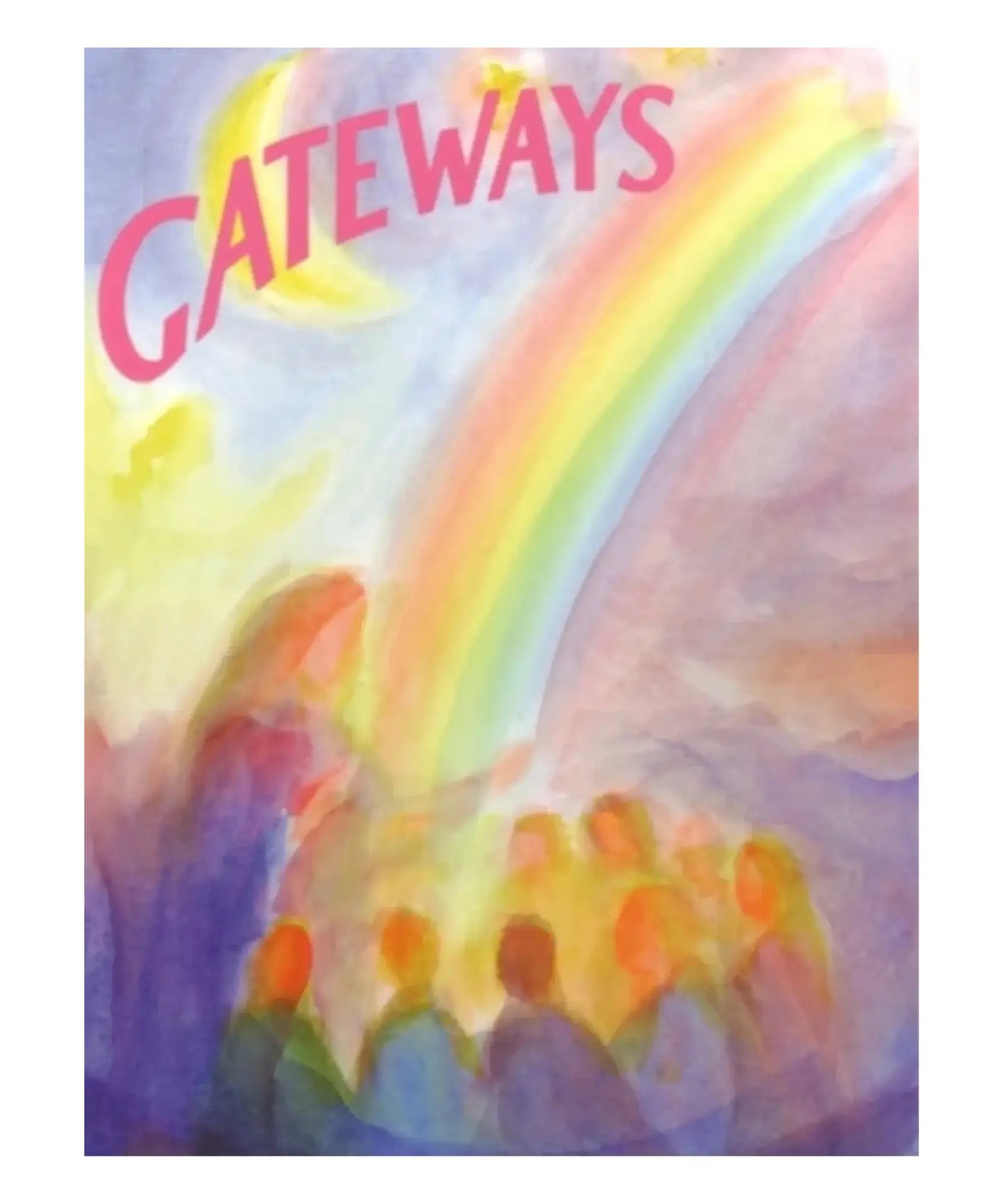 Colorful Waldorf early childhood book cover design with a rainbow and 'GATEWAYS' text on a watercolor background