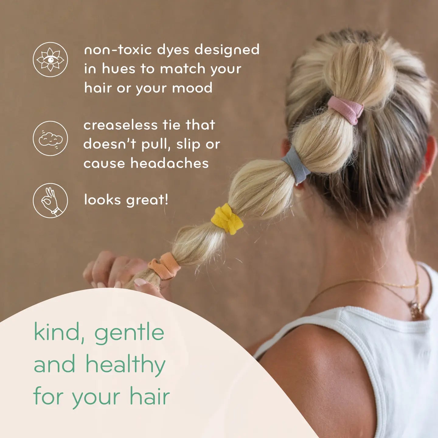 Gentle  no tug hair ties on someone blonde hair