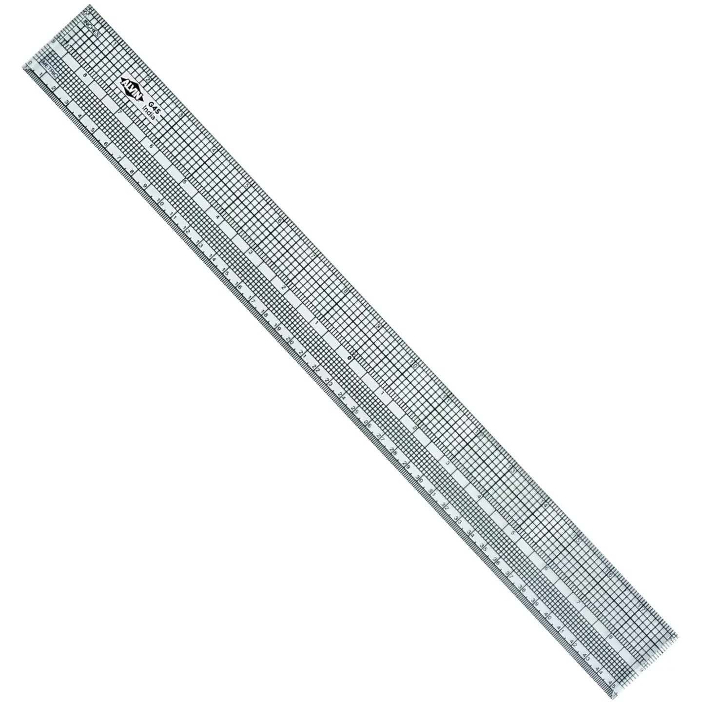 Clear ruler with grid lines on a white background