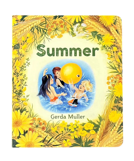 Book cover of 'Summer' by Gerda Muller with illustrations of children playing in water and summer elements.