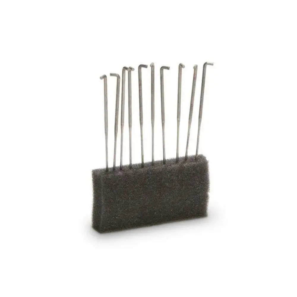 German steel felting needles in a row in foam