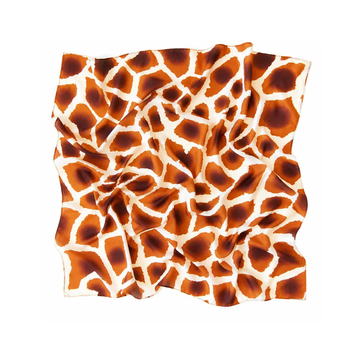 Sarah's Silks giraffe print Playsilk, a brown and cream spotted 100% mulberry silk square, on a white background