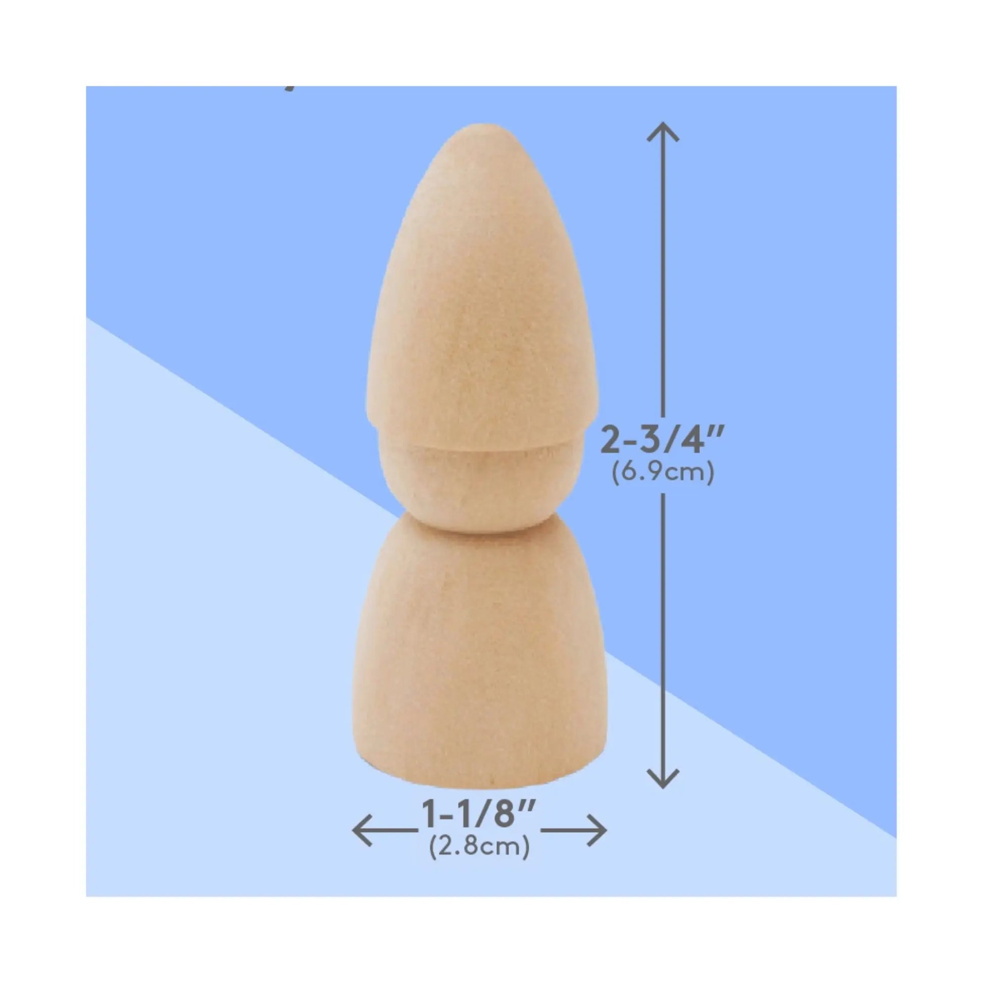 Wooden peg with measurements on a blue background