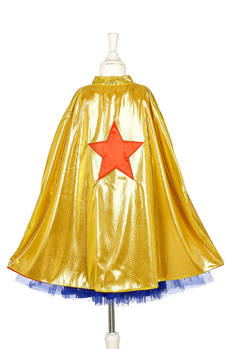 Gold superhero cape with star detail for kids dress-up and costume play