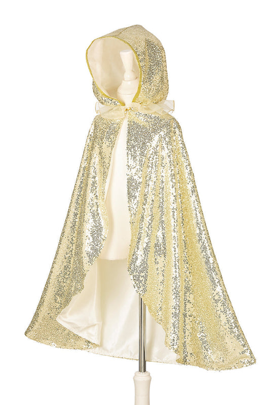 Gold tulle hooded cape for kids with soft layers for dress-up play