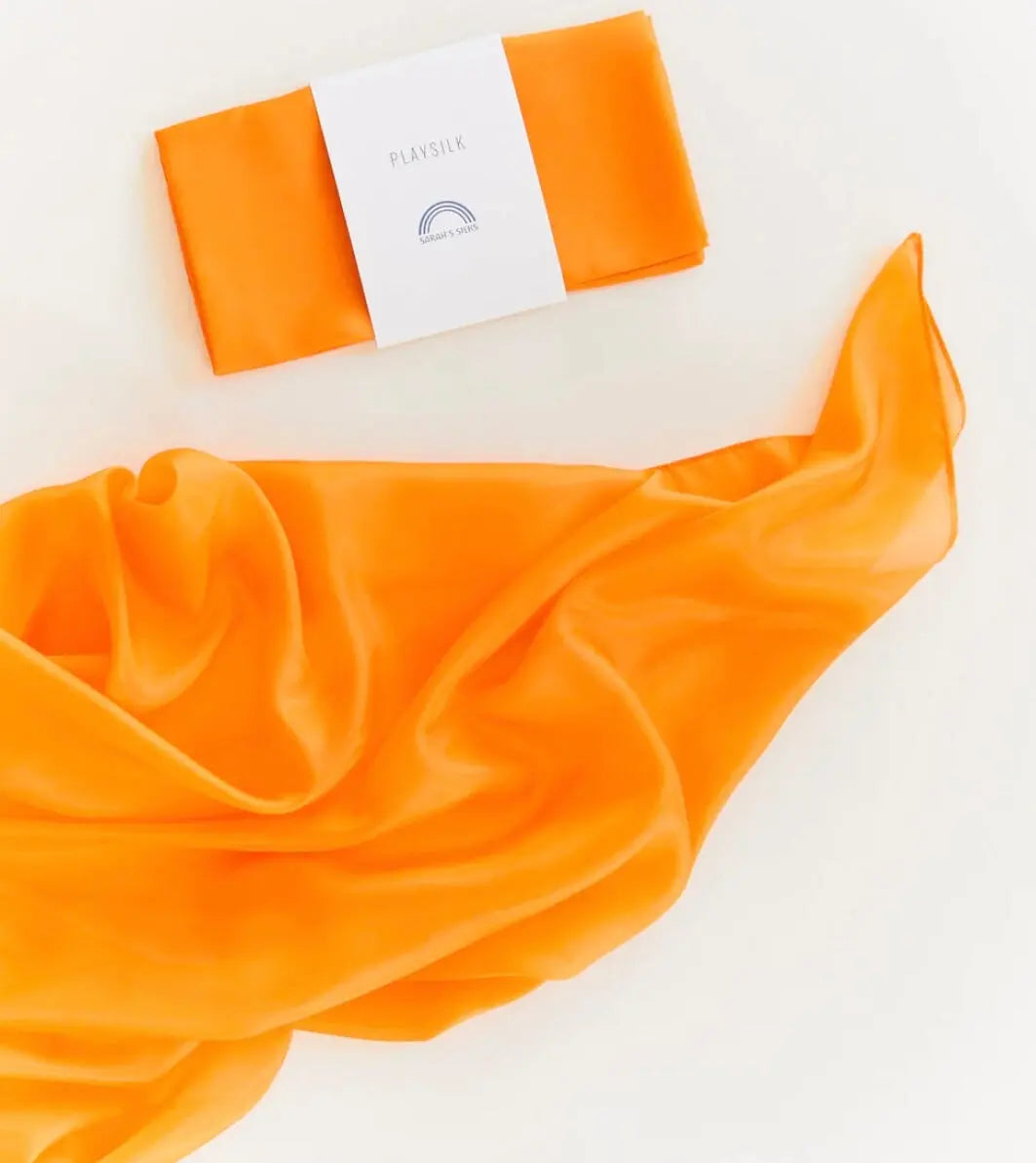 Sarah's Silks Playsilk in Orange on White Background