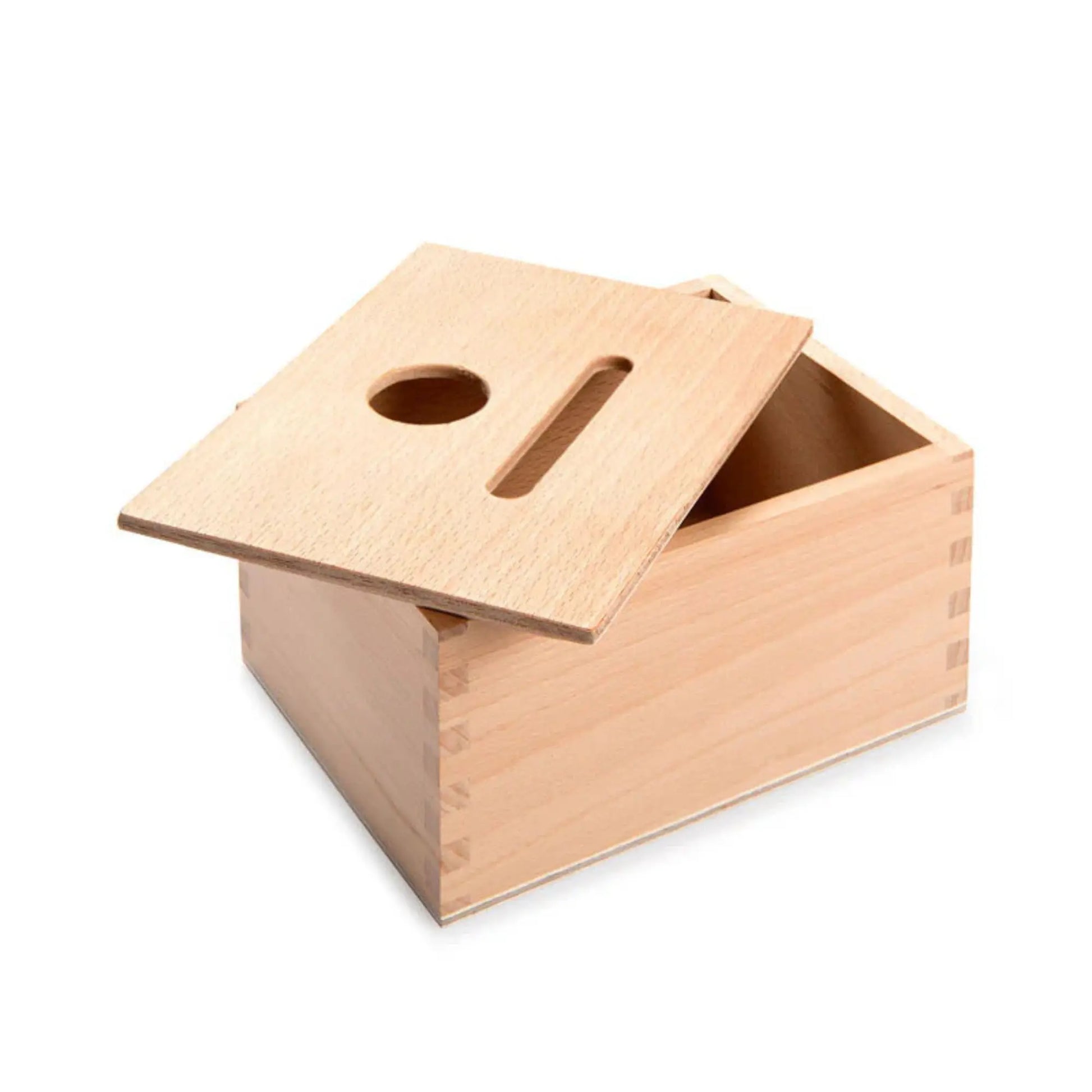 Wooden permanence box with a lid on a white background