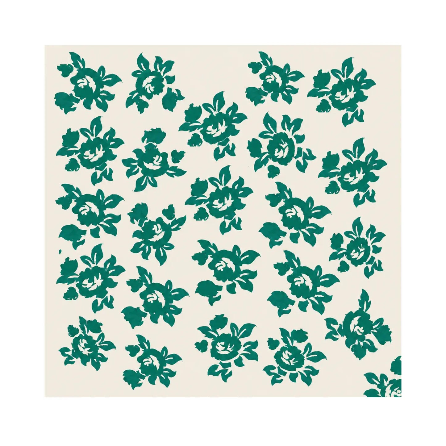 Helen Rose floral pattern swatch in green on a cream background by Erin Flett