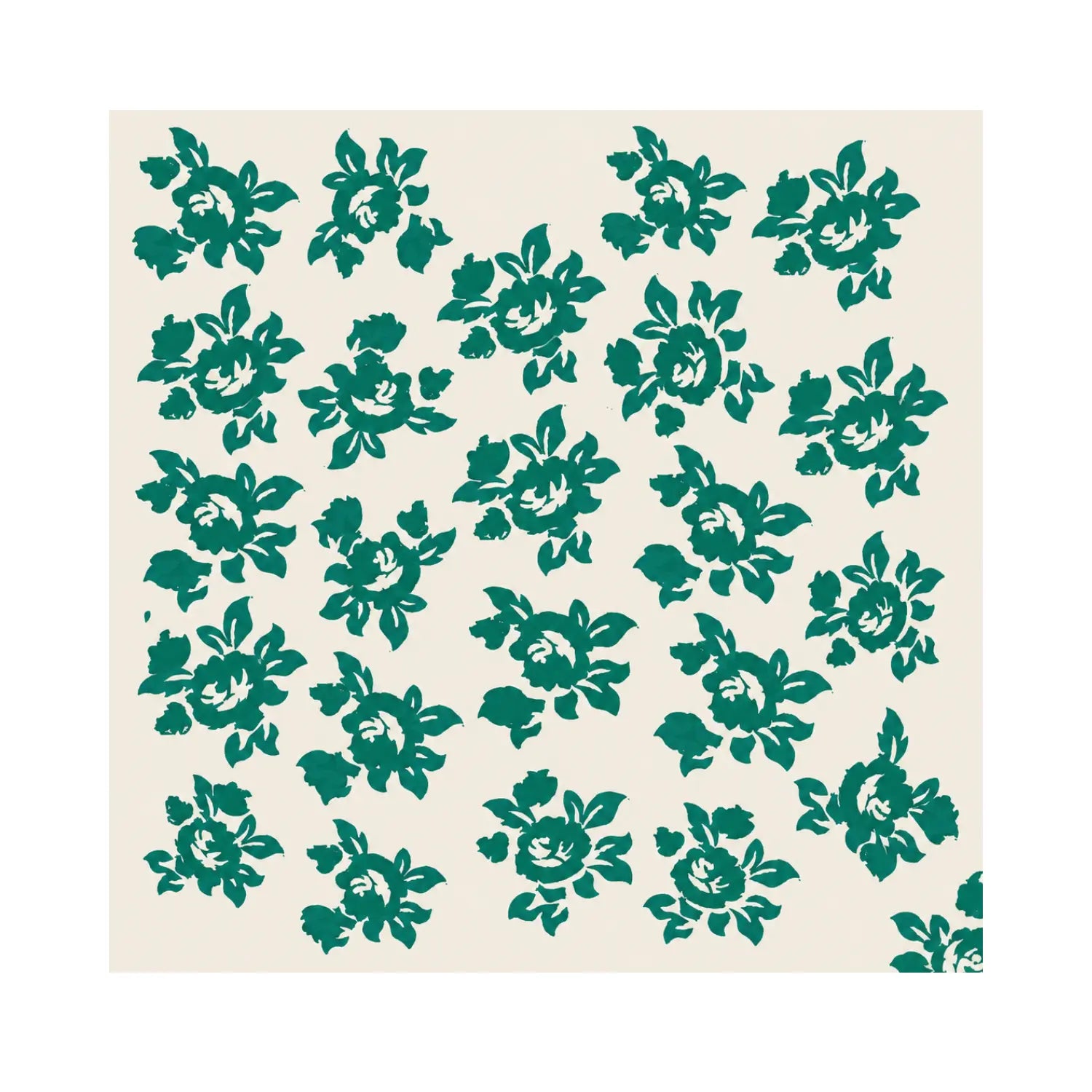 Helen Rose floral pattern swatch in green on a cream background by Erin Flett