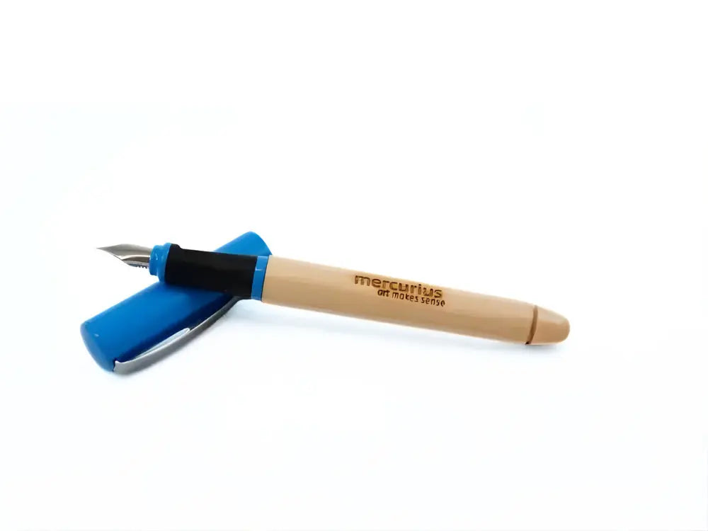 Mercurius Art Makes Sense Greenfield Fountain Pen with blue cap on a white background