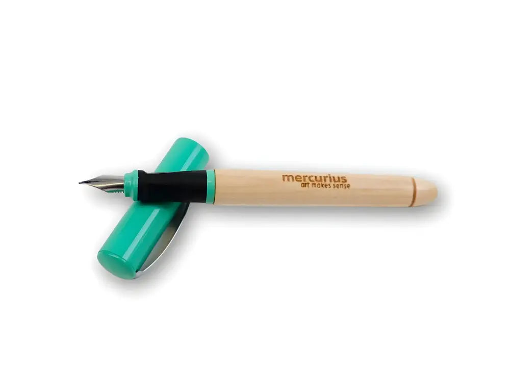 Mercurius Art Makes Sense Greenfield Fountain Pen with green cap on a white background