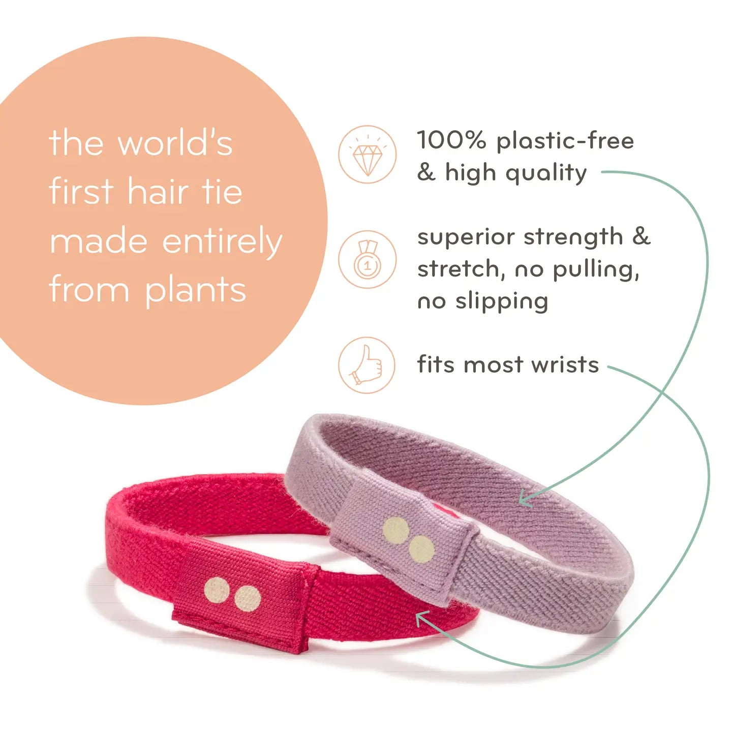 Kooshoo hair ties that are plastic free and fit wrists like bracelets