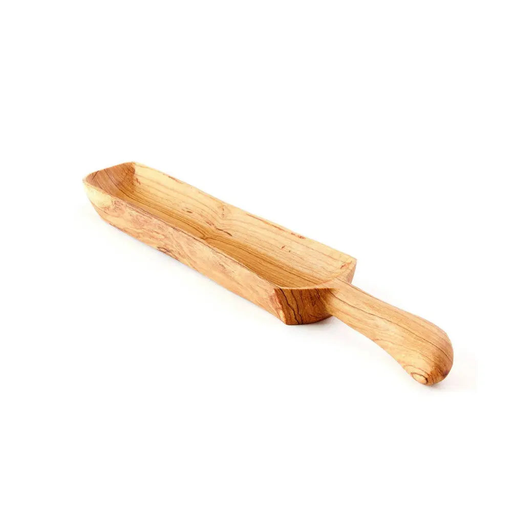 Hand-Carved Olive Wood Display Tray with Handle