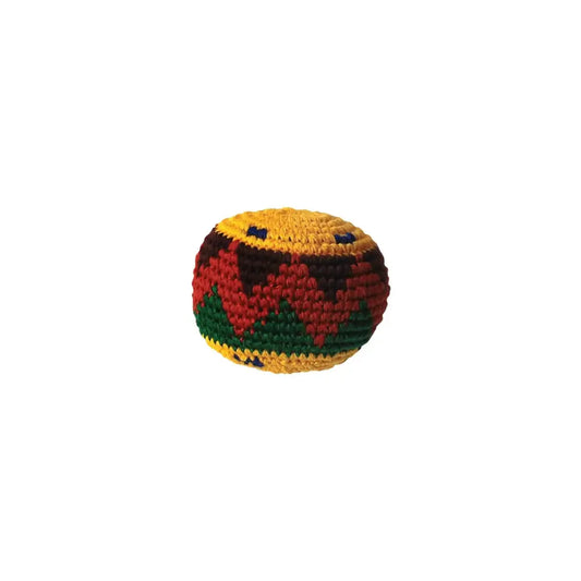 Colorful crocheted ball on a white background
