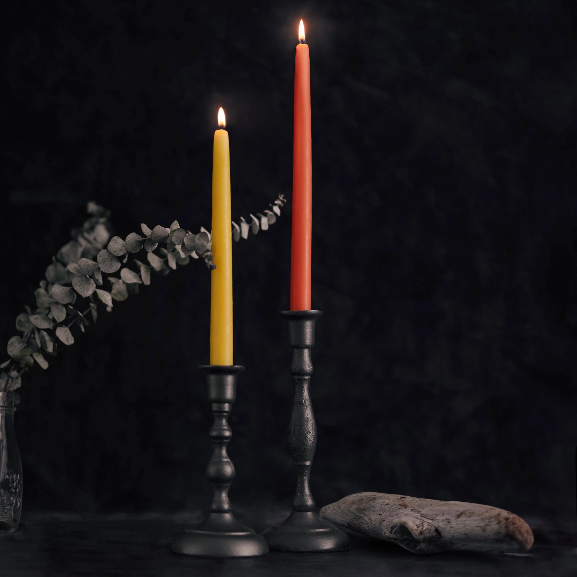 two hand dipped beeswax taper candles