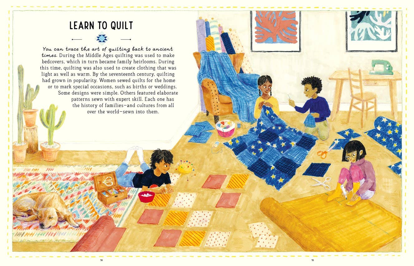 Learn to quilt illustrated spread from The Handbook of Forgotten Skills