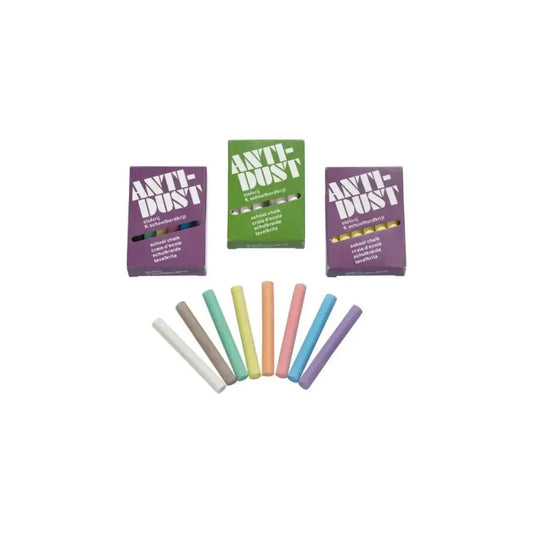 Set of colorful anti-dust sticks with packaging on a white background