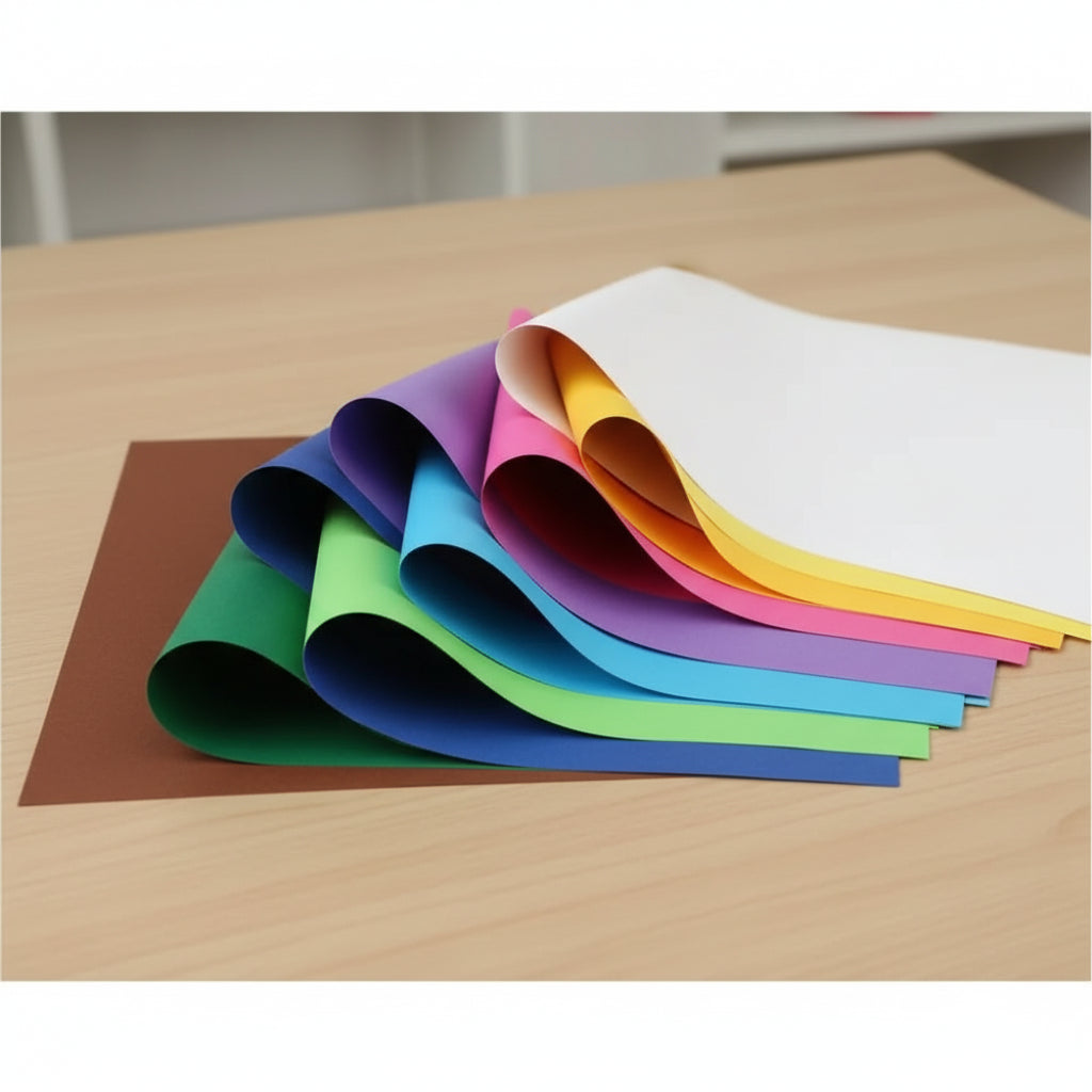 European heavy weight construction paper in assorted colors folded over on itself on a table