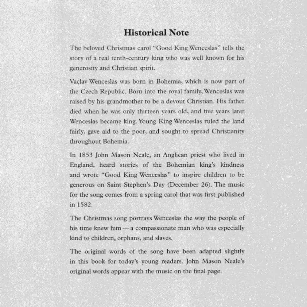 Text on a gray background about the historical story of Good King Wenceslas
