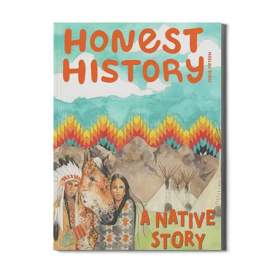 Children’s history magazine cover showing Plains Native figures with horse and teepees representing American Indian history and culture