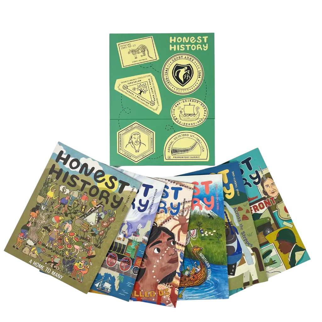 Children’s history magazine bundle showing issues 19 to 24 with storage box and magazines displayed together