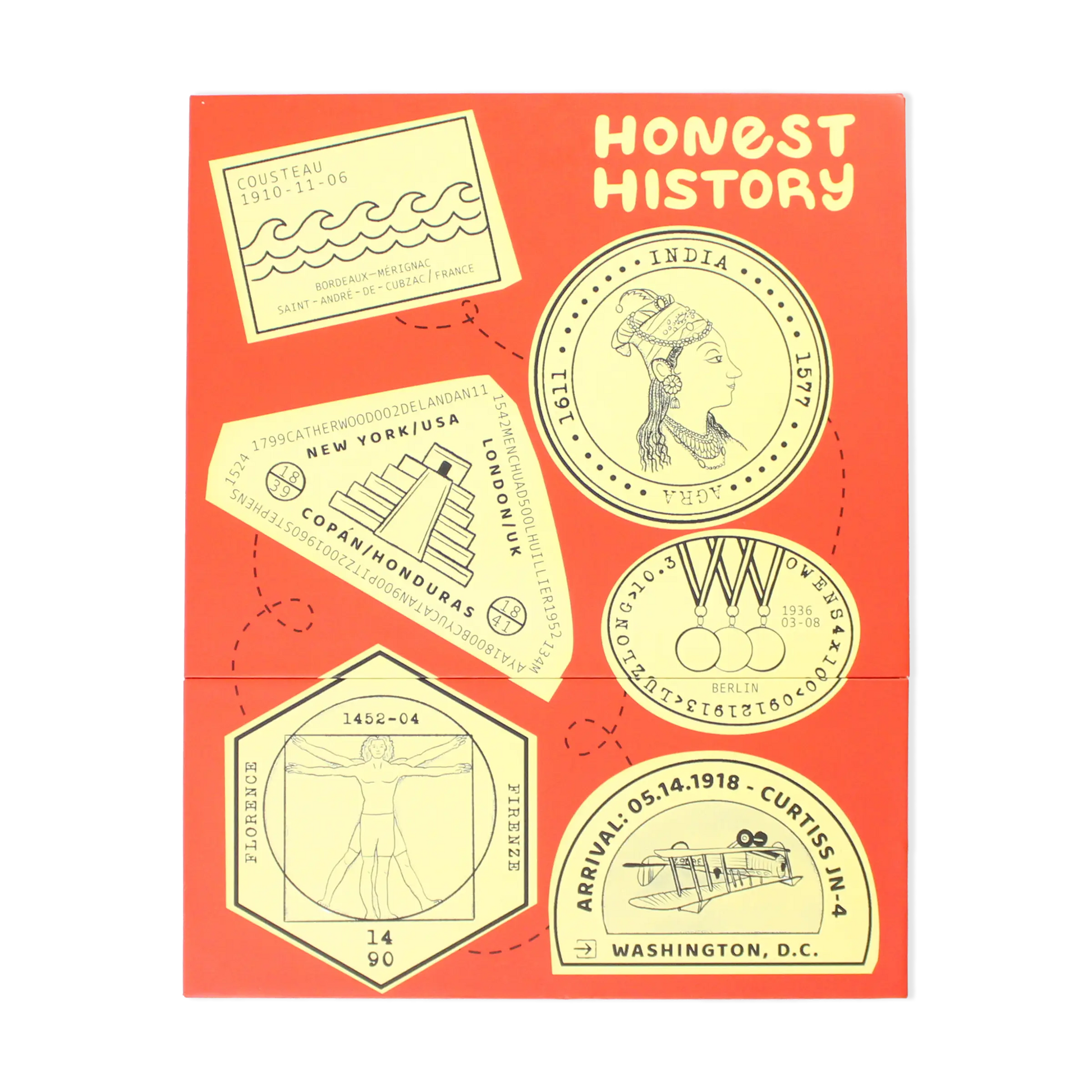 Front of Honest History magazine bundle box showing illustrated symbols representing different history topics in the collection