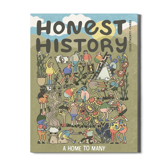 Children’s history magazine cover showing people interacting with flags, shared activities, and desert landscape representing Israel and Palestine