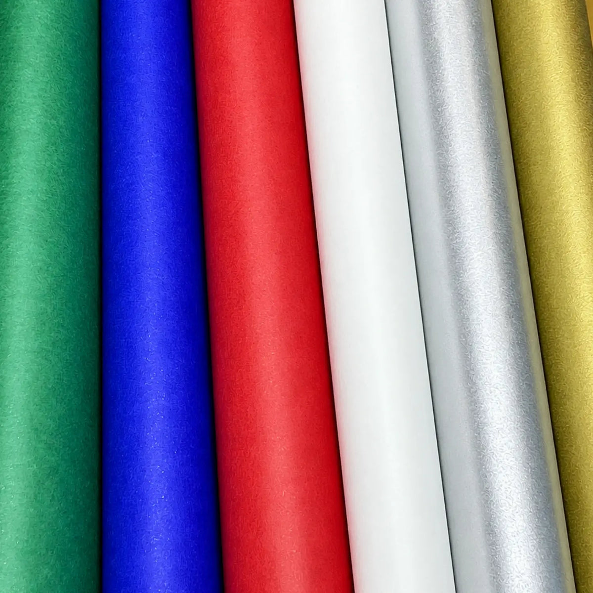 Japanese silk paper sheets in green, blue, red, white, silver, and gold