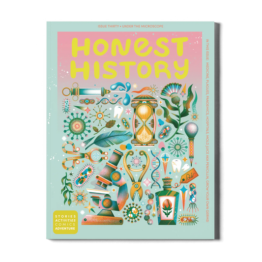 Book cover of 'Honest History' with colorful illustrations on a light blue background