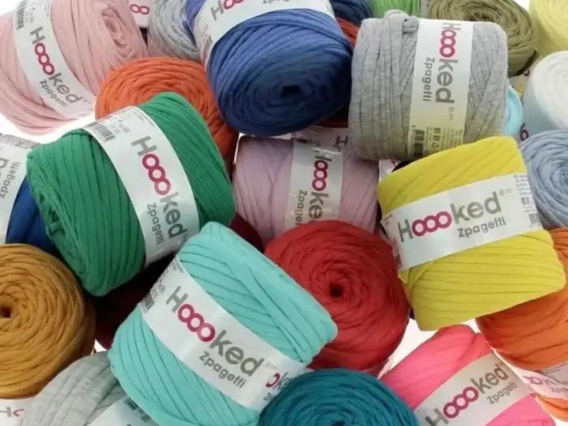 Assorted Hoooked Zpagetti cotton tricot yarn skeins for weaving potholders and small textiles