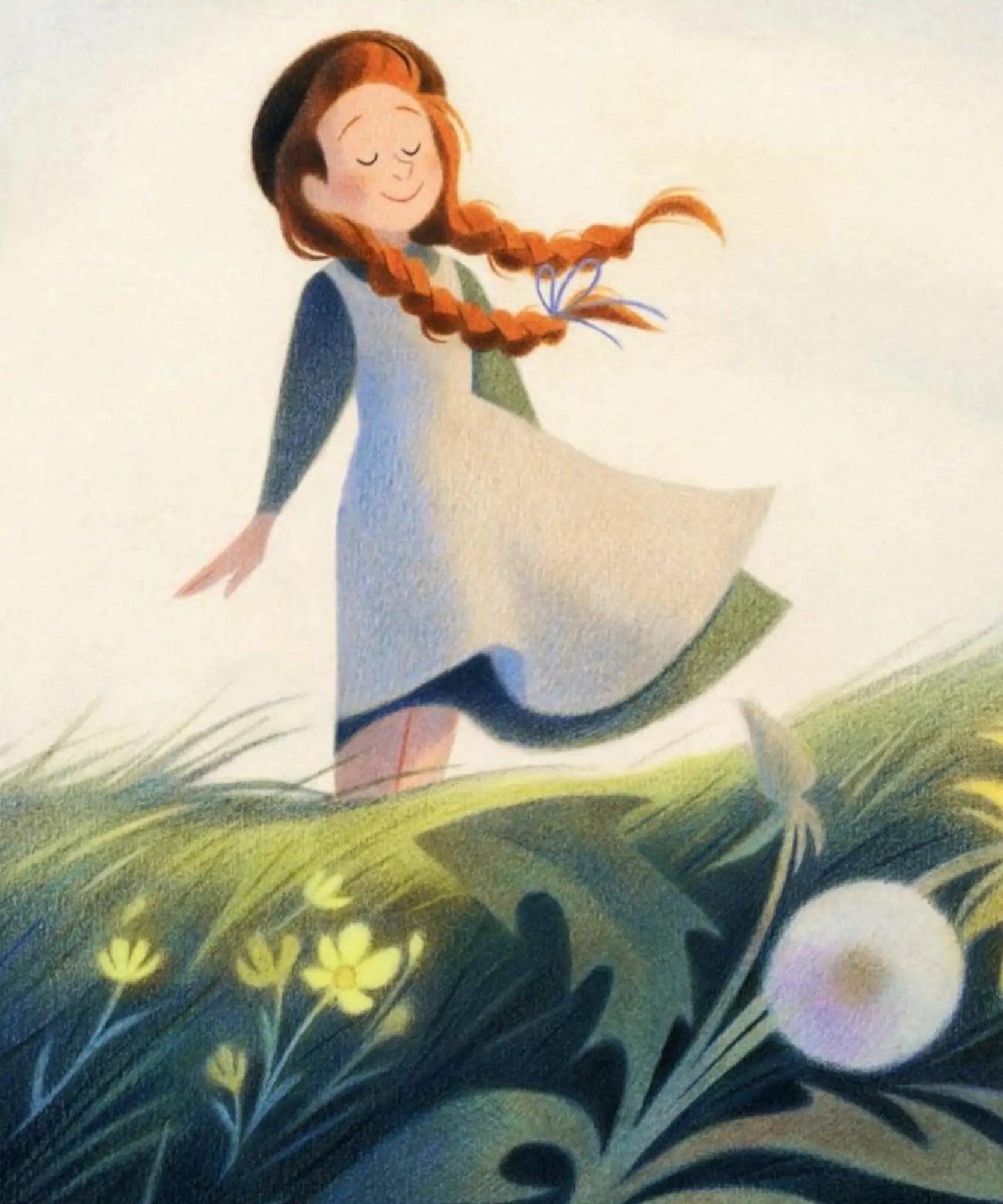 Anne Shirley in a grassy meadow in If I Couldn't Be Anne picture book illustration