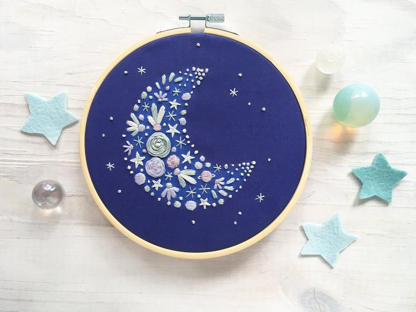 Floral Crescent Moon Hand Embroidery Kit