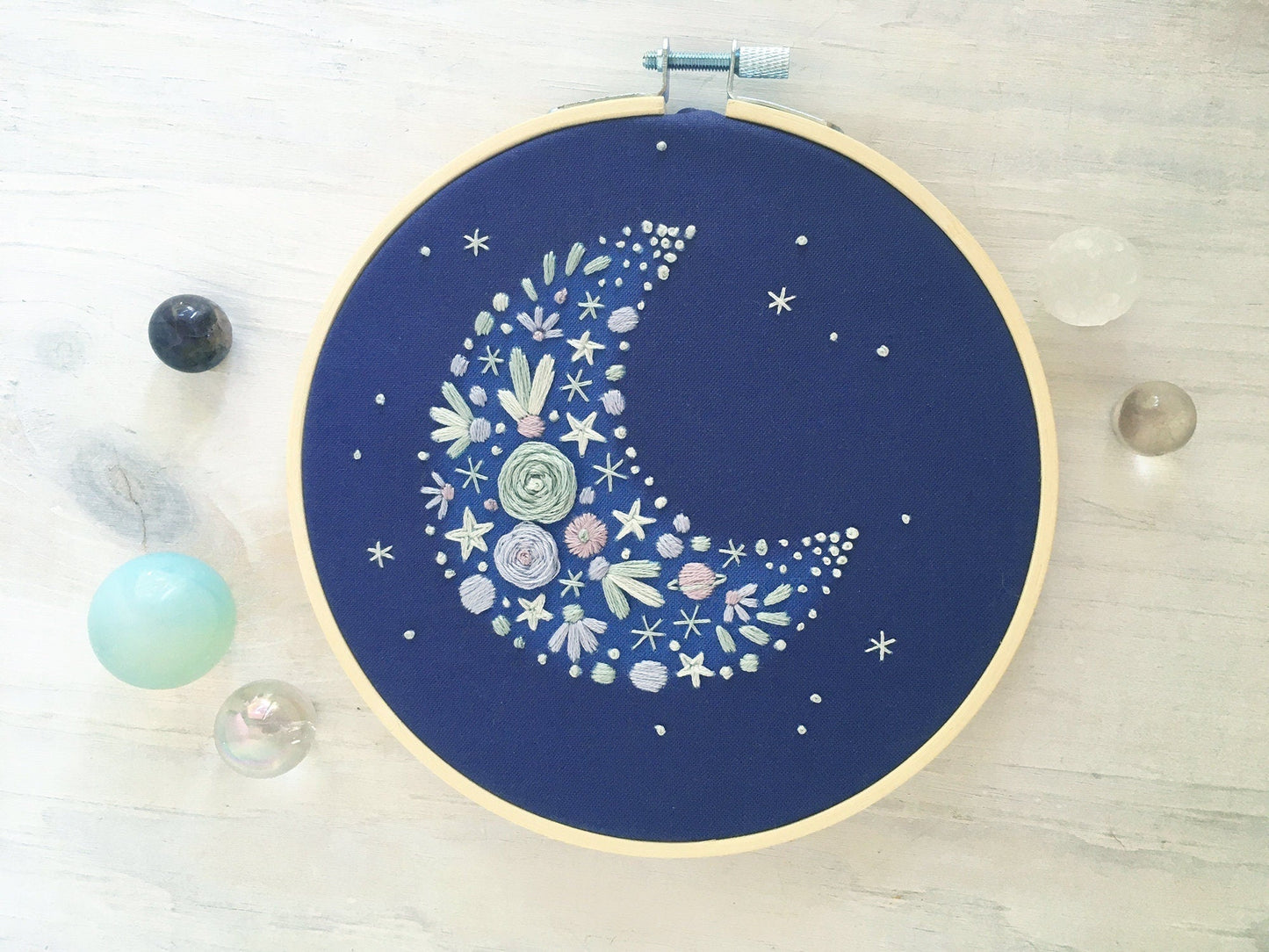 Floral Crescent Moon Hand Embroidery Kit