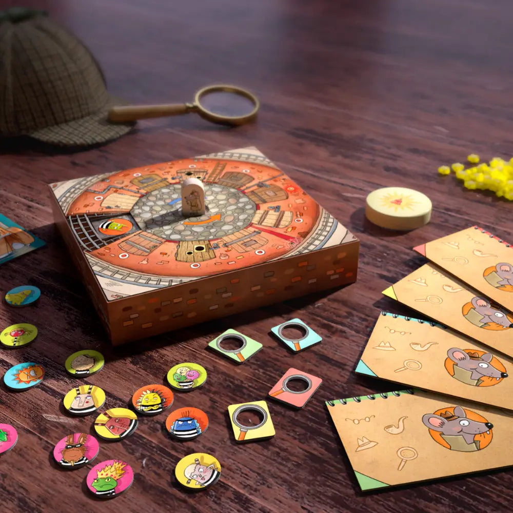 Inspector Mouse memory and deduction game set up and ready to play