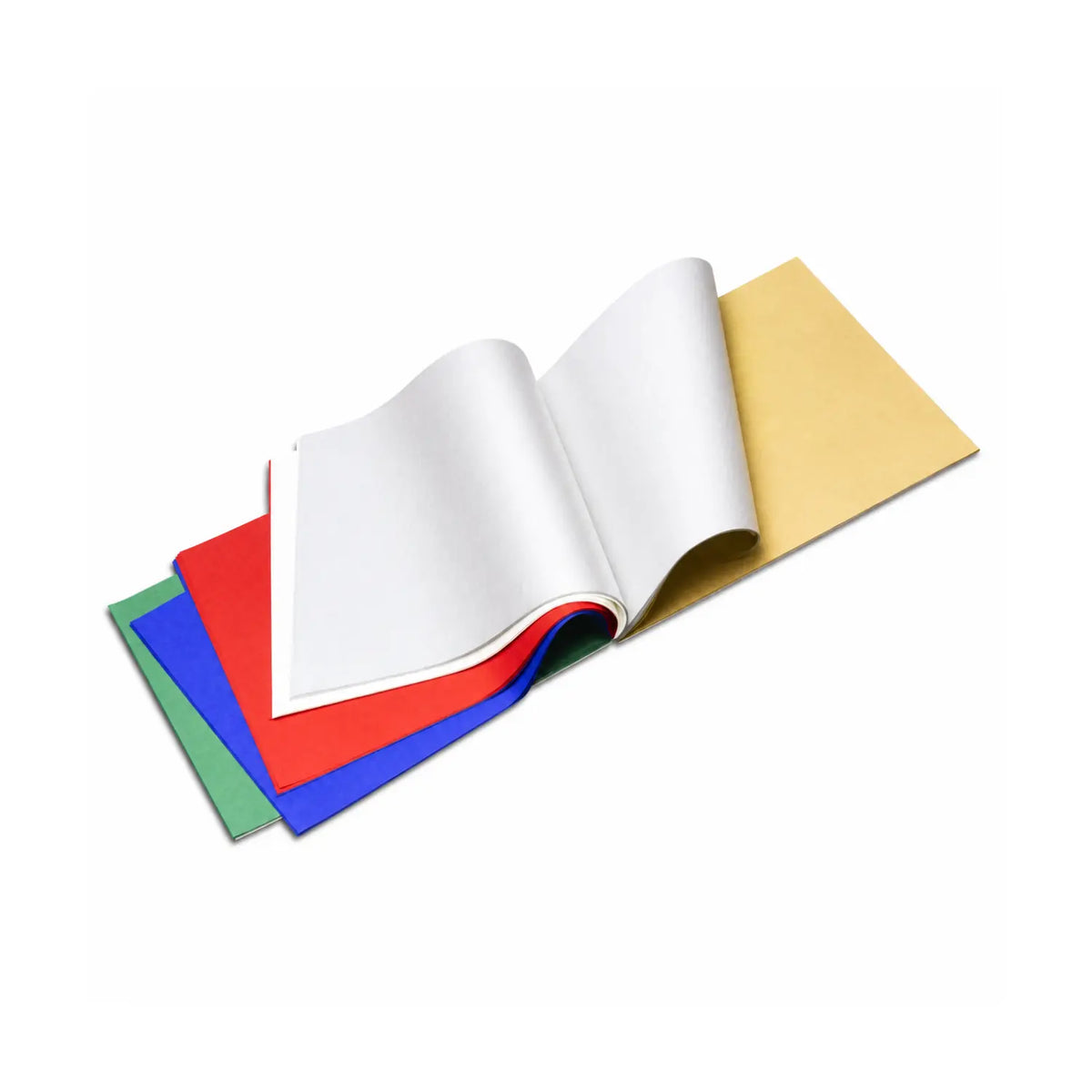 Open Japanese silk paper pad showing its layered colored sheets