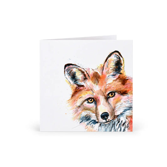 Kate Moby fox greeting card with colorful ink and watercolor illustration on a white background