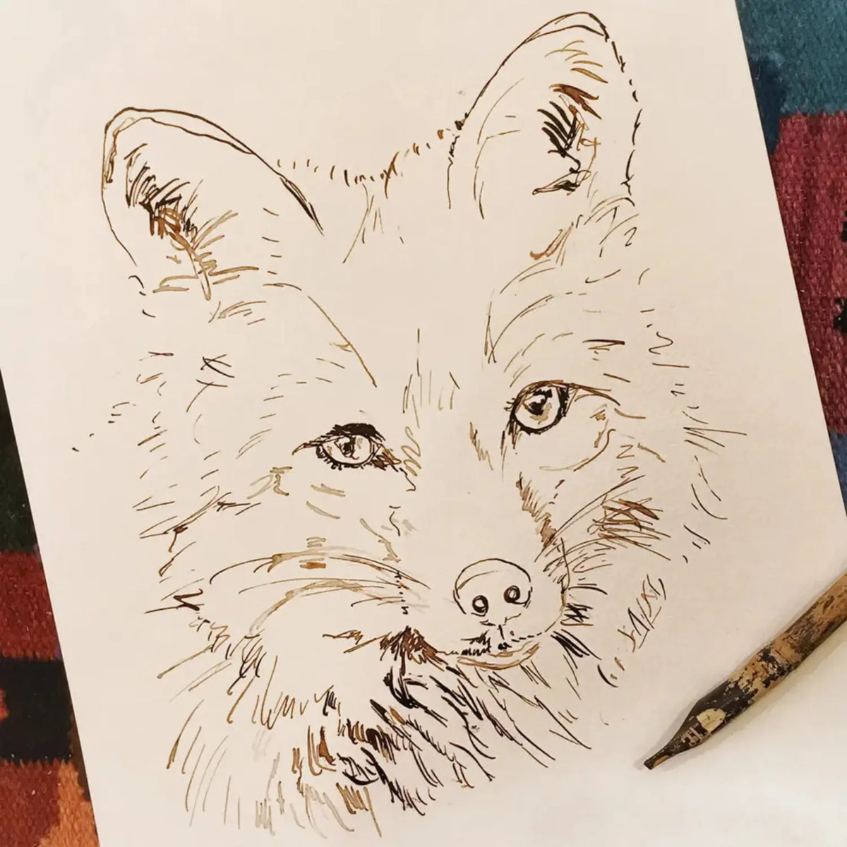 Inky Fox Blank Greeting Card by Kate Moby