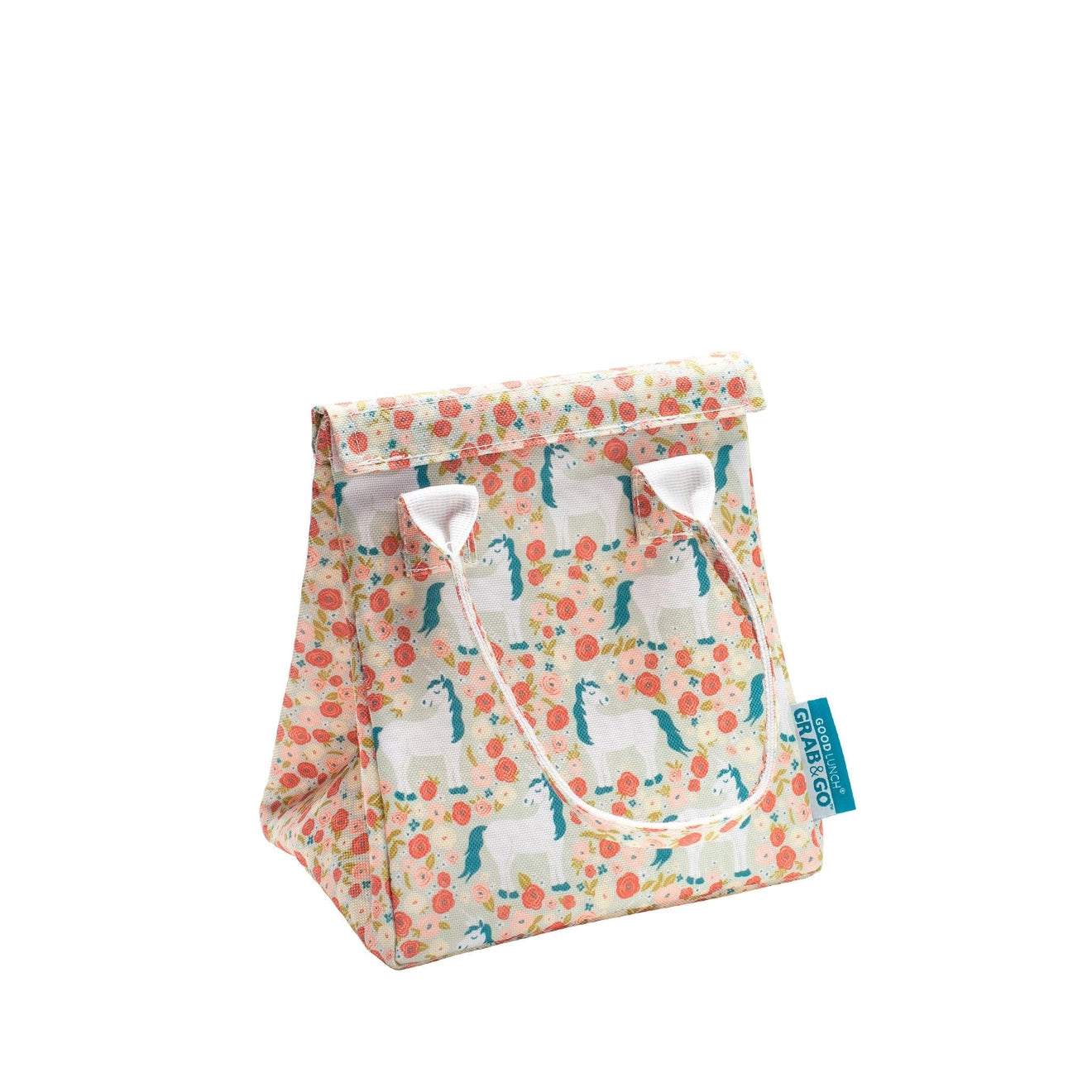 Unicorn Lunch Bag with floral pattern on a white background