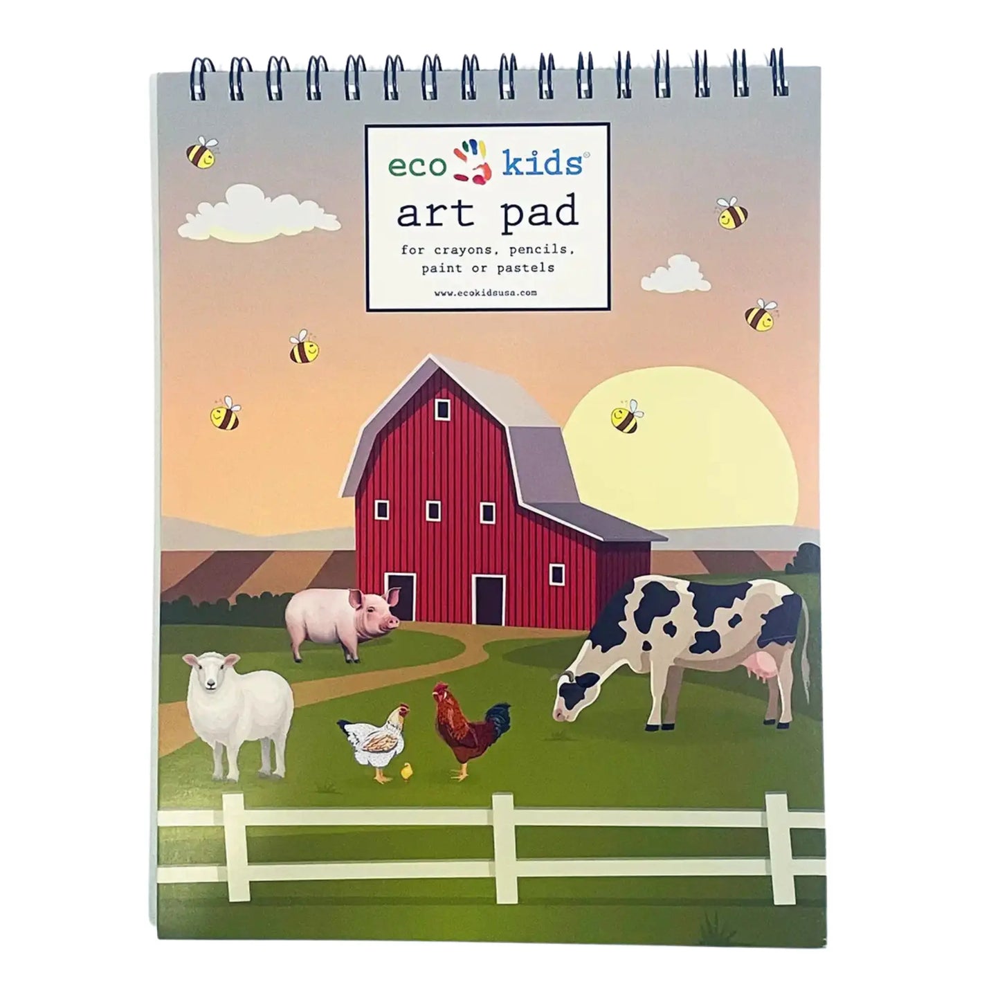 kids art paper pad with farm animal cover featuring barn cows and countryside scene