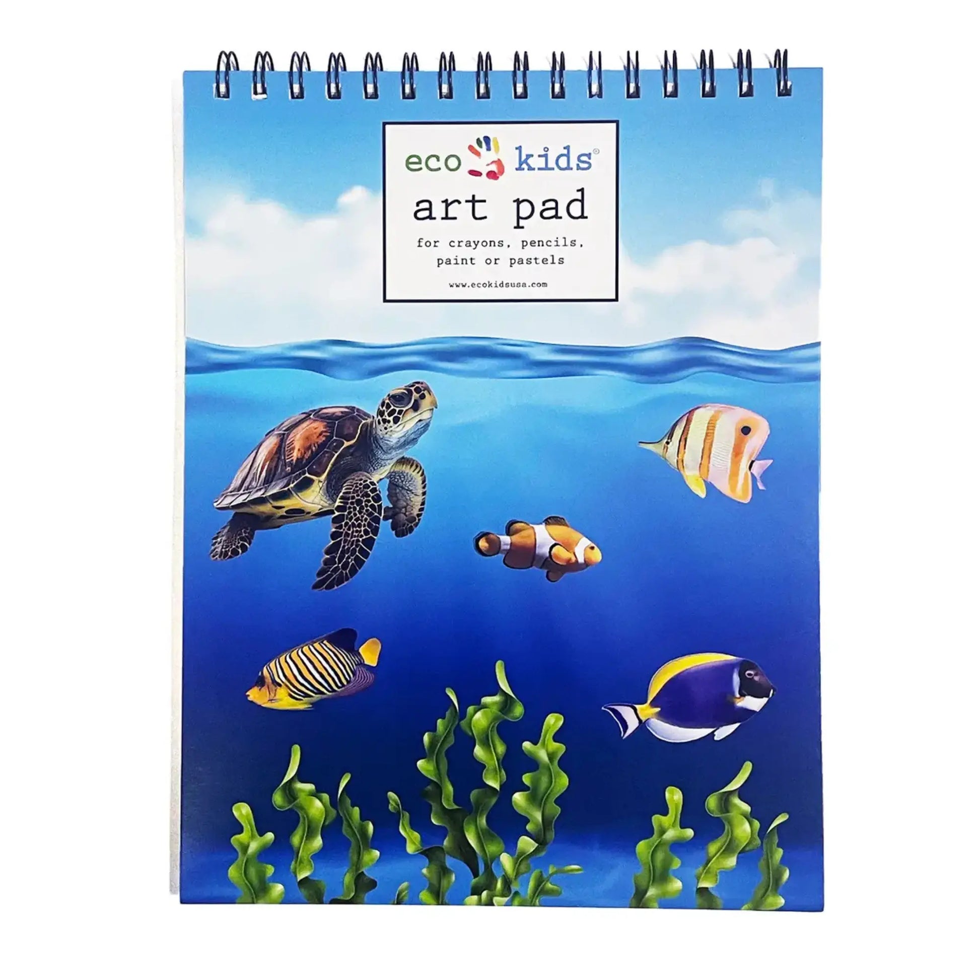 kids drawing pad with ocean themed cover showing sea turtle fish and underwater scene
