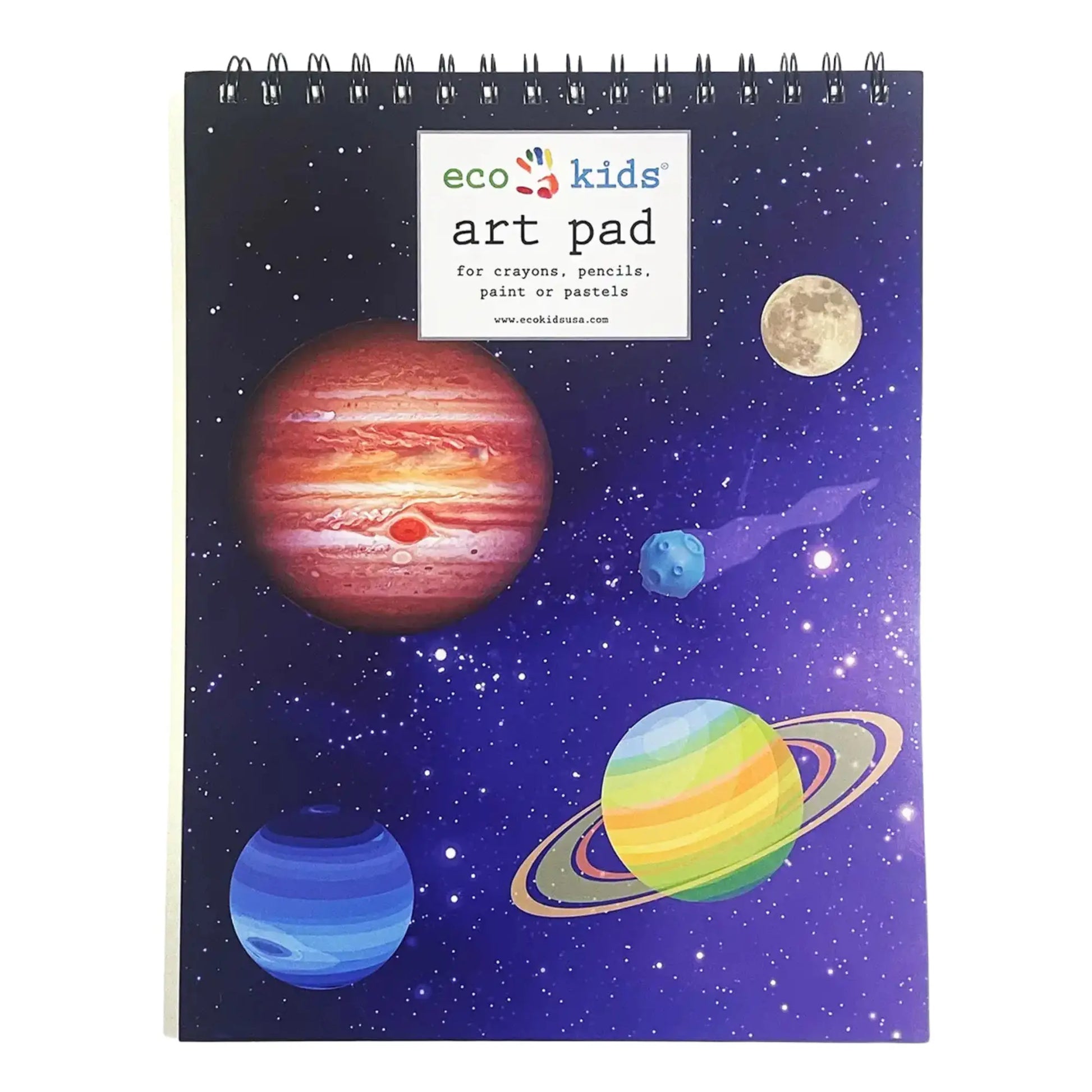 drawing pad for kids with space themed cover showing planets stars and galaxy illustration