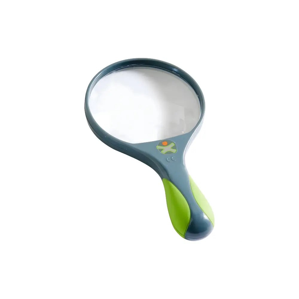  magnifying glass with green handle on white background