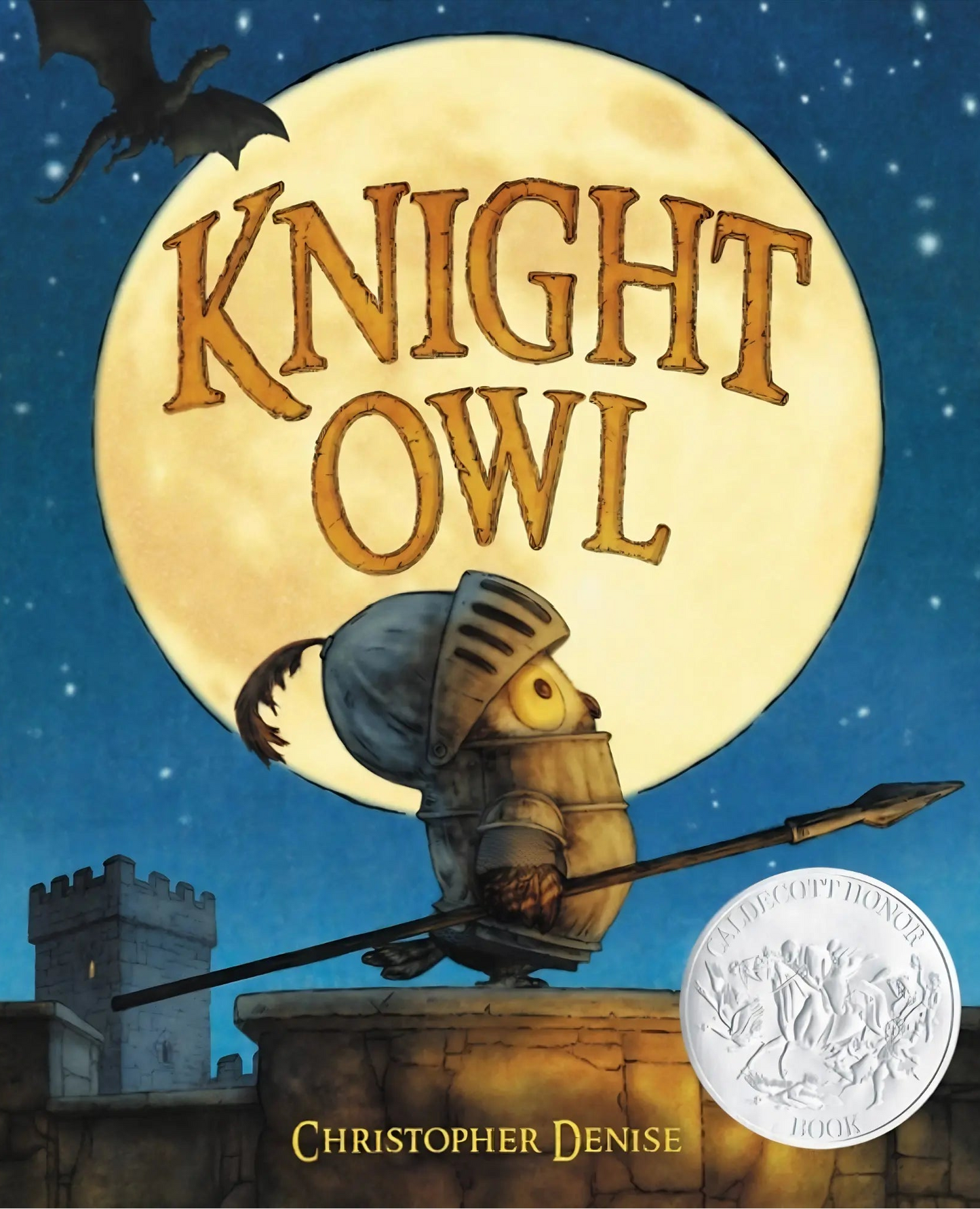 Book cover of 'Knight Owl' with an owl in armor against a moonlit sky.
