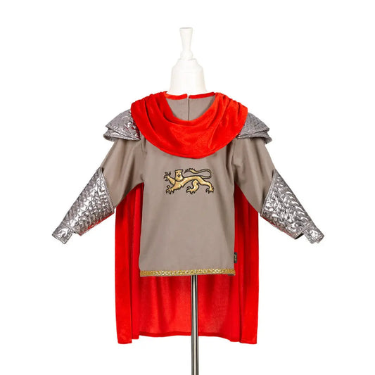 King Arthur knight costume for kids gray tunic with red cape front view