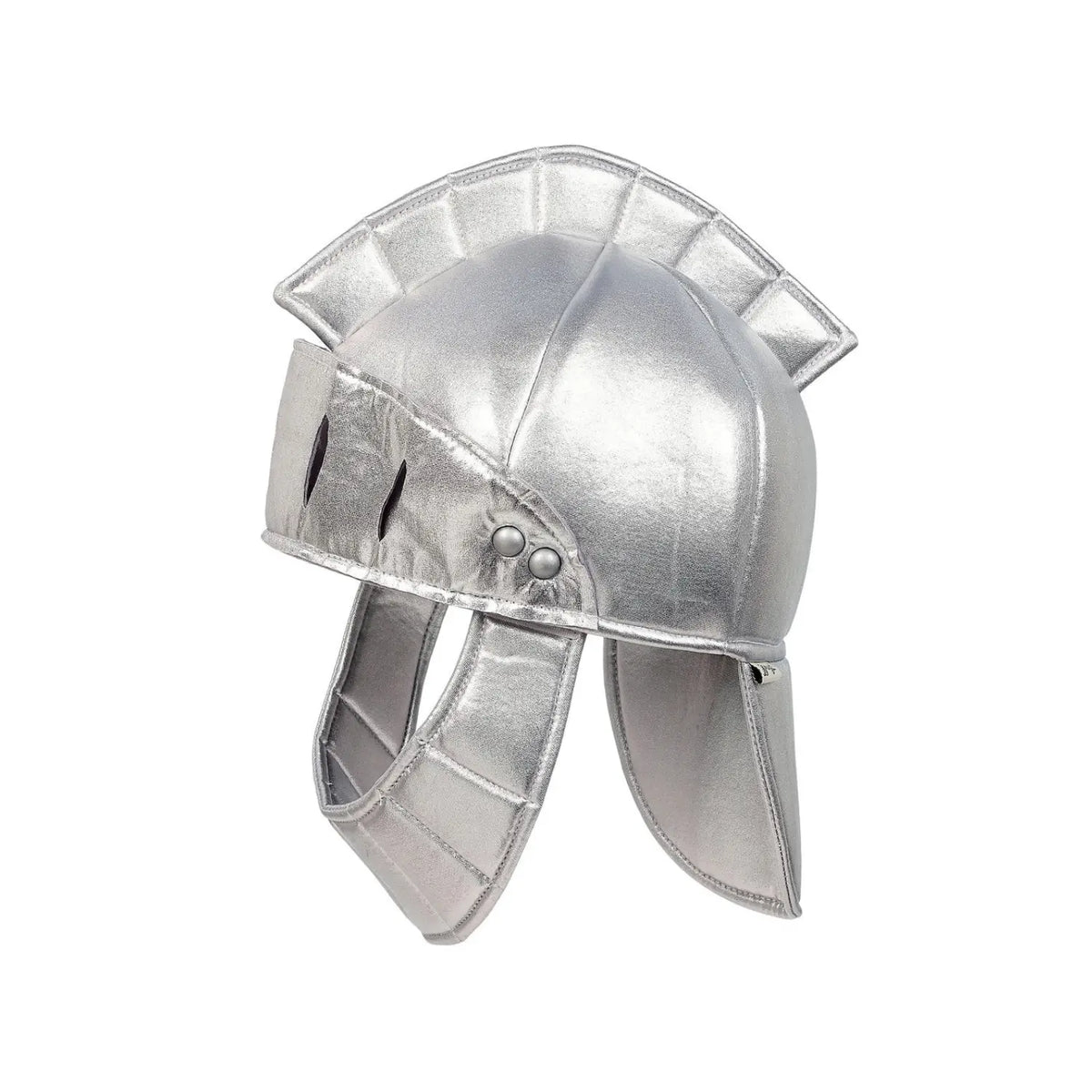 Side view of the Souza Ramon Knight Helmet for kids with silver crest and face visor